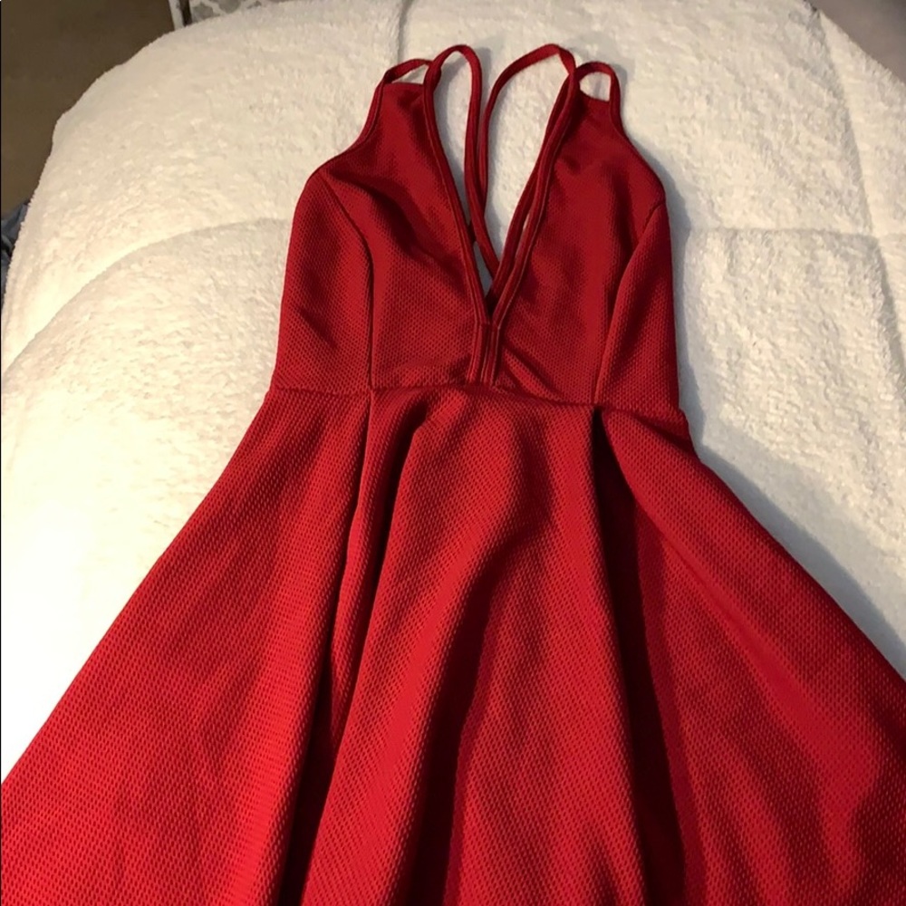 Dark red low cut dress